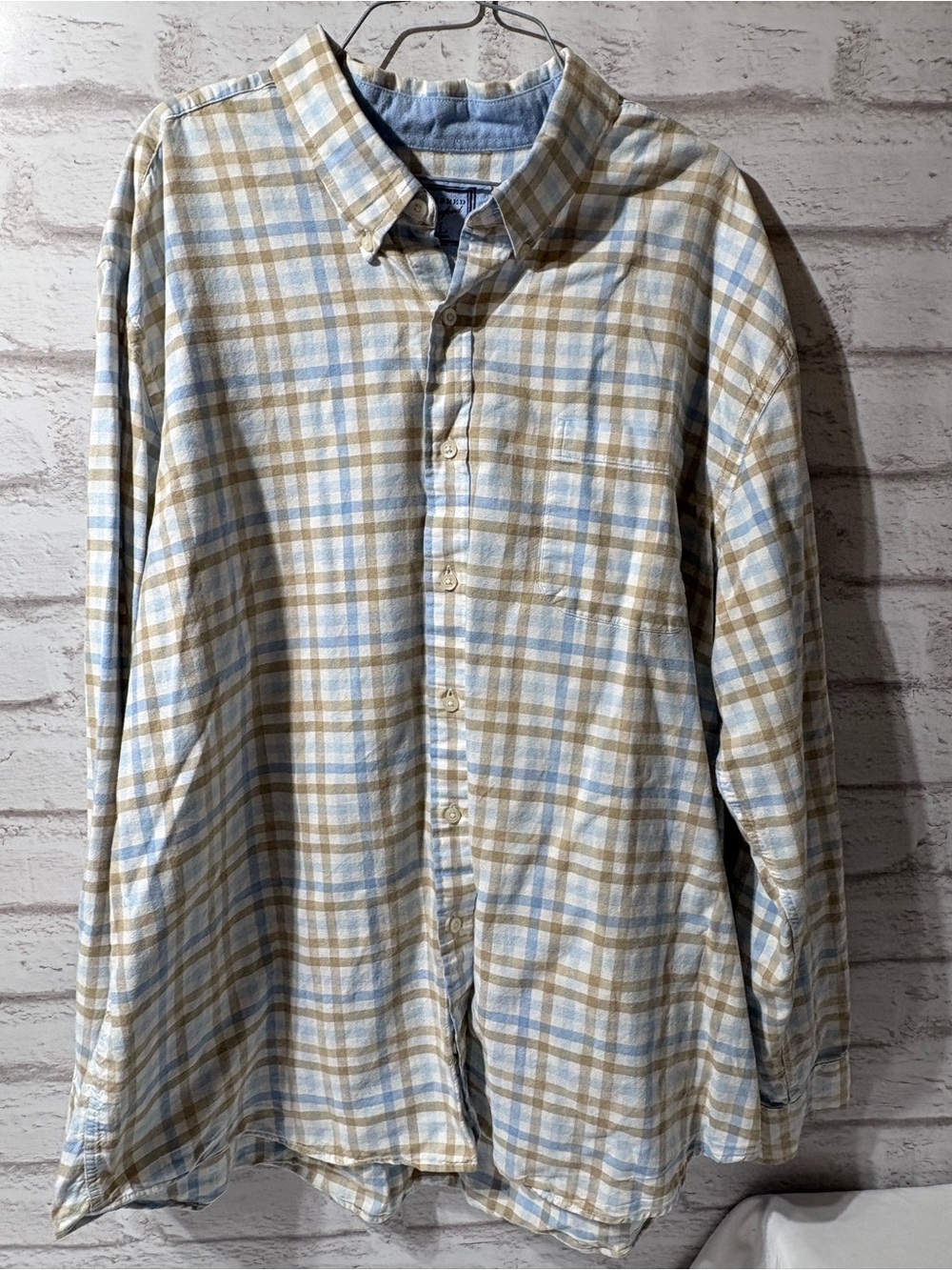 Saddlebred Men's Light Blue and Tan Plaid Button-Down Shirt